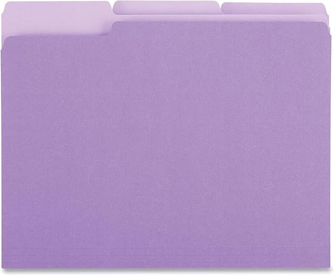 Universal 10505 File Folders, 1/3 Cut One-Ply Top Tab, Letter, Violet/Light Violet, 100/Box