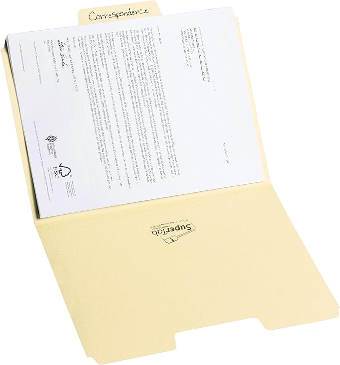 Smead SuperTab File Folder, Oversized 1/3-Cut Tab, Letter Size, Manila, 100 Per Box (10301)