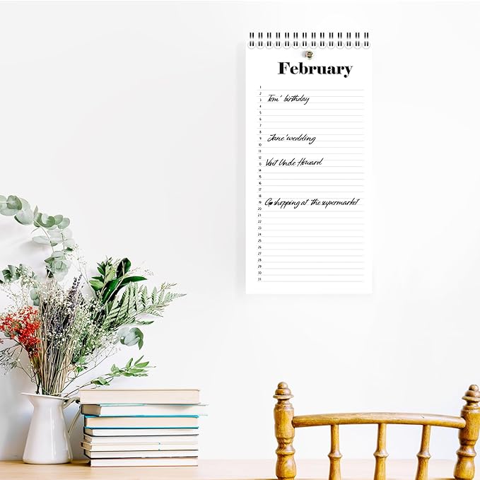 Perpetual Calendar, 5" x 10" Minimalist Special Event Reminder Calendar Book, Sprial Monthly and Daily Wall Hanging Organizer for Important Dates, Birthdays, Anniversaries (Black)