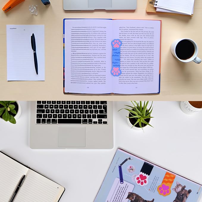 6PCS Cat Paw Bookmarkers, Cute & Funny Bookmarks Gifts for Book Lovers Reading Women Girls Kids Students Teachers, Upgraded Paper & PP Dual-layer Cool Magnetic Bookmark for Home School Office Supplies
