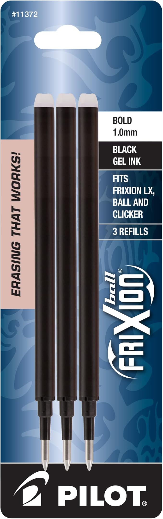 Pilot FriXion Ball Erasable Gel Ink Refills, 1.0mm, Bold Point, Black Ink, 3 Count