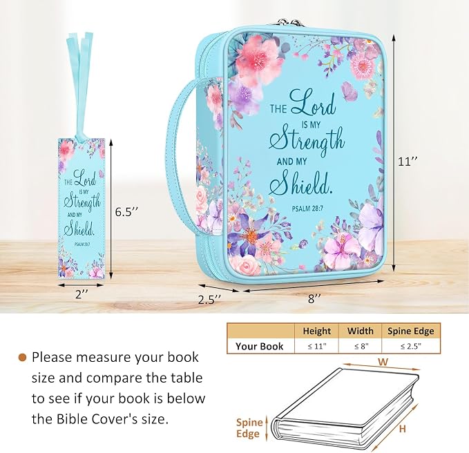 FINPAC Bible Cover, Carrying Book Case Church Bag Bible Protective with Handle and Zippered Pocket, Gift for Mother Lady Women Men, Floral Light Blue
