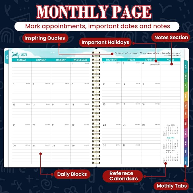 Teacher Planner 2026-2027 - 9" x 11" Weekly & Monthly Teacher Lesson Planner 2026-2027, JULY 2026 - JUNE 2027, Lesson Plan Book for Teachers in Academic Year with Monthly Tabs, Premium Thick Paper, Back Pocket