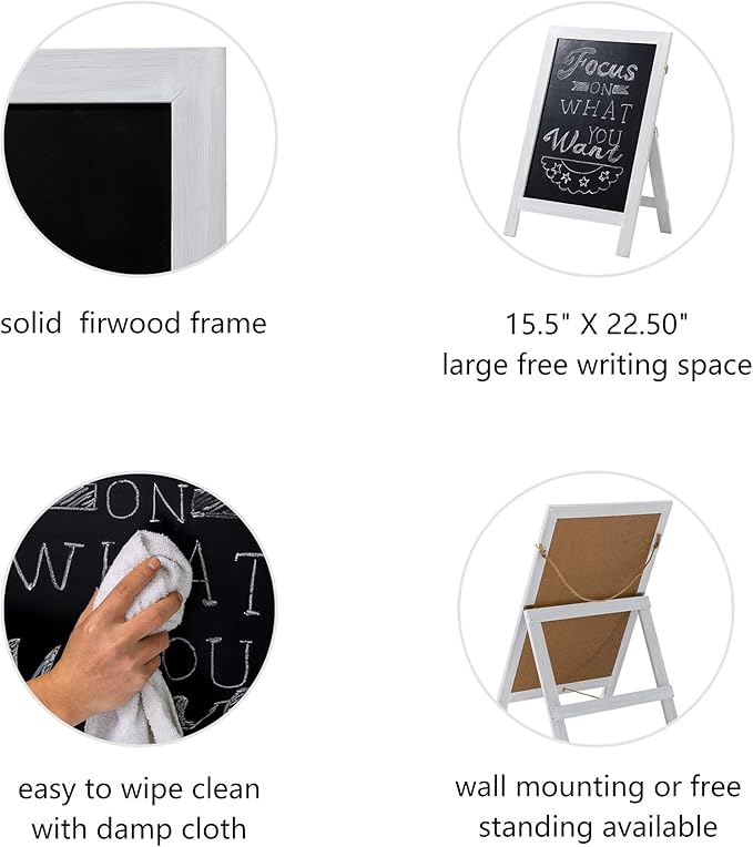 Glitzhome A-Frame Chalkboard Sign 30"x20" Wooden Sandwich Board Easel Sign Outdoor Standing Wall Chalkboard for Restaurants, Cafes, Weddings(White)