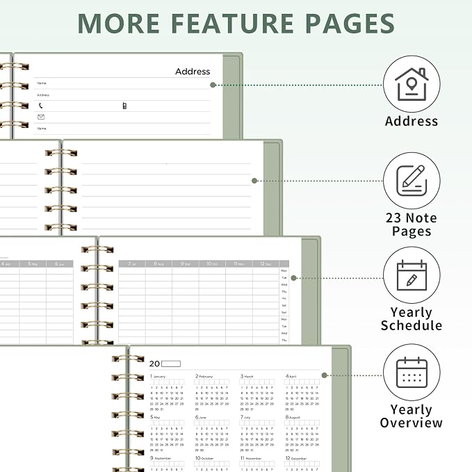EMSHOI Undated Planner, Weekly and Monthly Calendar, 53 Weeks and 12 Months, A5 (6.38" x 8.35"), 100GSM Thick Paper, PVC Cover, Monthly Tabs, Note Pages, Start Anytime