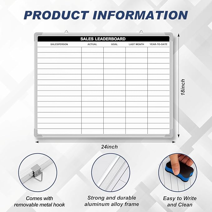 AmazingSpark Lined Whiteboard Blank Grid Aluminum Frame Dry Erase Board Reusable Wall Mounted Board for Scheduling, to Do Lists Weekly Planning Home Work (24 x 18 Inch,Sales Ranking List)