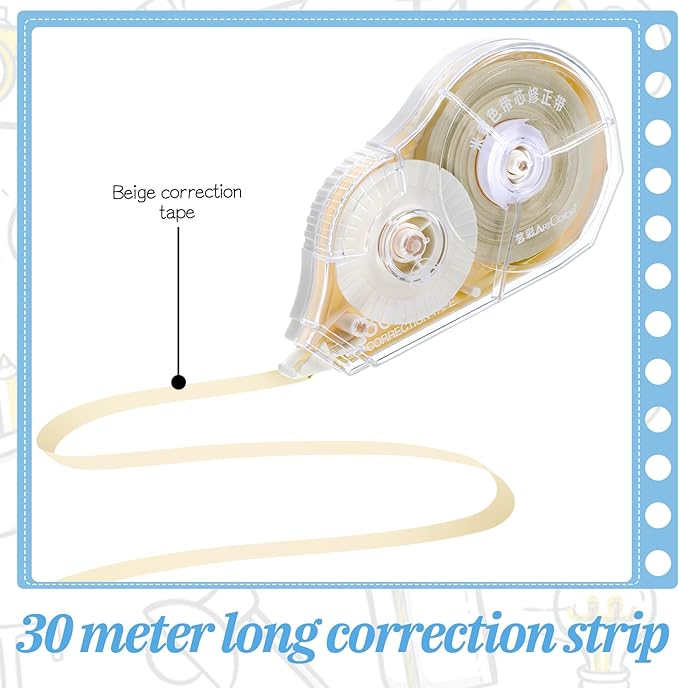 4 Pieces 100 Ft Long Correction Tape, Tear-Resistant Beige Correction Tape Smooth Glide Quick Dry Correct Tapes for School Office Supplies, Crafting, Note Taking, Journal