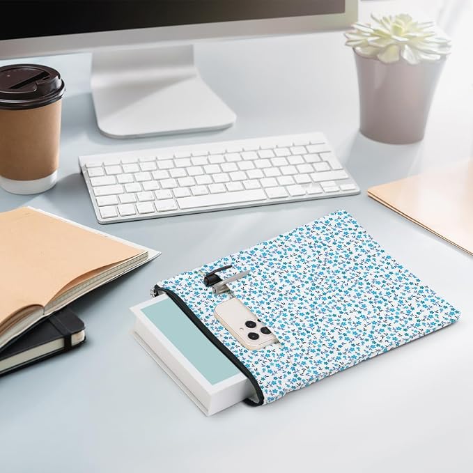 Book Sleeve Book Lovers Gifts Waterproof Books Pouch Protector Cover Reading Accessories Gifts for Women Girls Bookworm Teacher Reader Librarian Birthday Graduation Christmas, Aesthetic Blue Floral