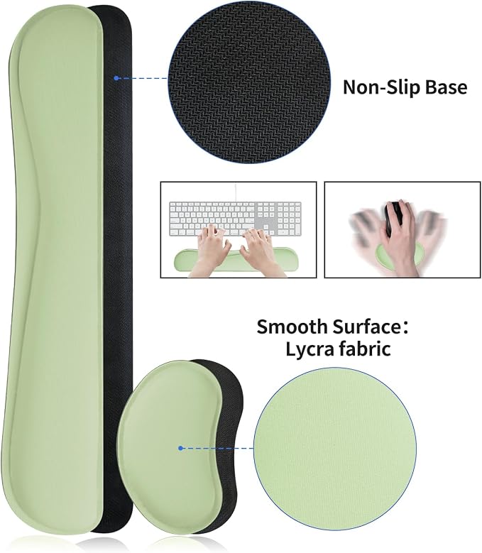 Bloss Leather Desk Mat and Keyboard Wrist Rest, Large Mouse Pad + Keyboard Pad+Mouse Wrist Support, Non-Slip Desk Mat Protector for St Patricks Day(31.5×15.7 Inches, Green)