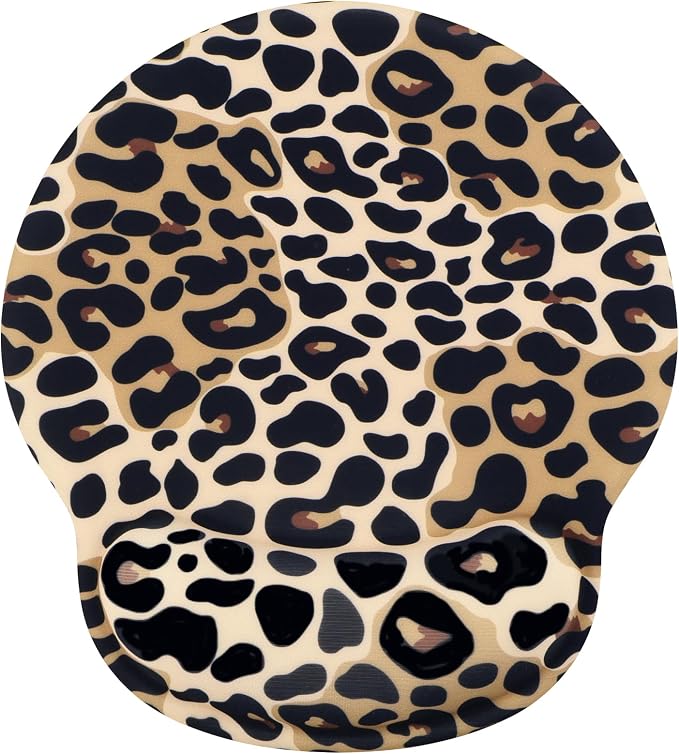 Leopard Mouse Pad Wrist Support Wrist Rest, Ergonomic Mouse Pad with Non-Slip Base for Office Gaming Working Computers,Desk Accessories Pain Relief Mouse Mat for Home&Game Decor, Brown