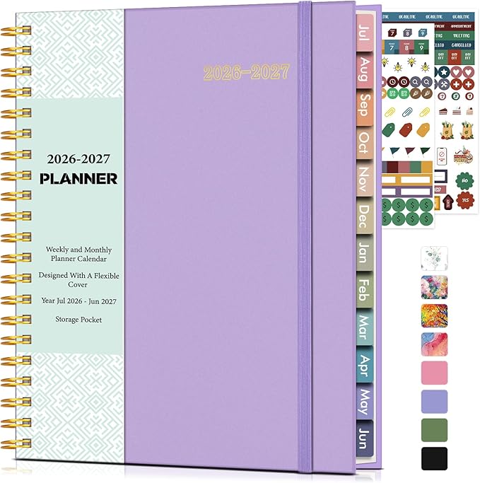 Academic Planner 2026-2027, Weekly and Monthly Calendar Planner from July 2026 - June 2027, 8.5" x 11" A4 Large Daily Agenda Book with Tabs, Flexible Cover, College School Organizer for Student Teacher, Purple