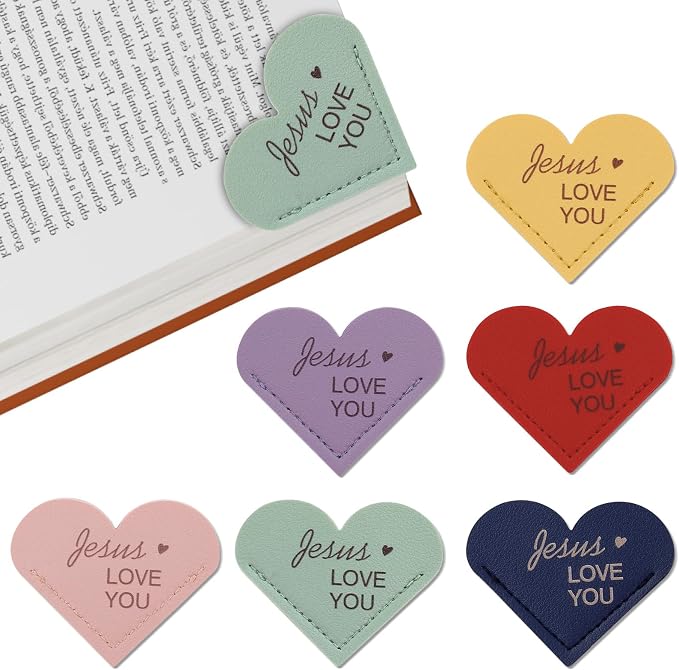 Leather Heart Bookmarks, 6pcs Cute Corner Page Book Marks, Jesus Love You,for Inspirational Religious Gifts Book Accessories (6pcs)