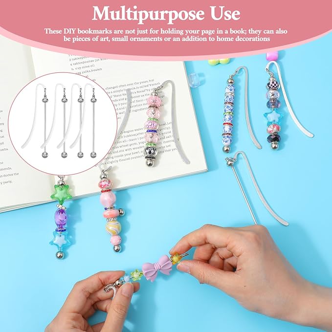 40pcs Beadable Bookmarks DIY Metal Blank Bar Bookmark for Beads Beaded Bookmark DIY Bookmarks Modern Bead Craft Jewelry Pendant Charm Gift for Book Lovers Student Teacher Office Supplies DIYMaking