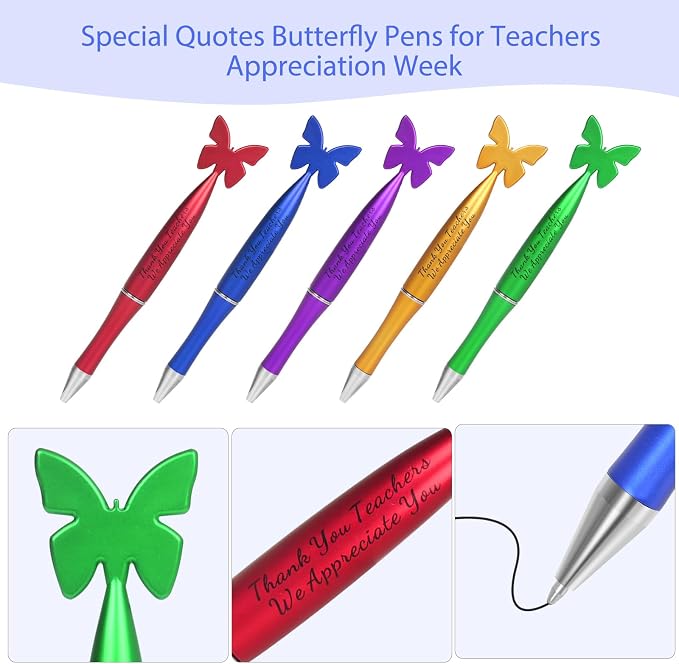 20 PCS Teacher Appreciation Gifts in Bulk 5,Teacher Gifts Metal Bookmarks Teacher Keychains Butterfly Tops Pens Thank You Burlap Drawstring Bags Teacher Appreciation Week Gift Set