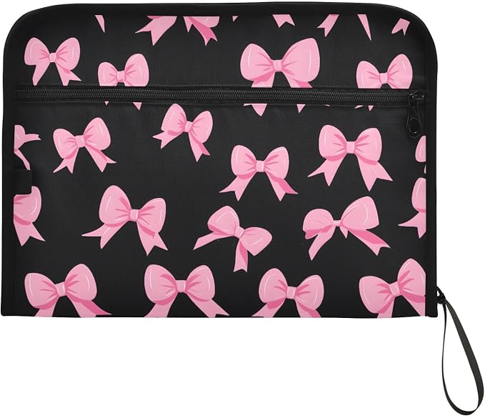 Expanding File Folder Pink Bow Black N Accordion File Organizer 13 Pockets Document Organizer with Zipper Labels A4 Letter Office Storage