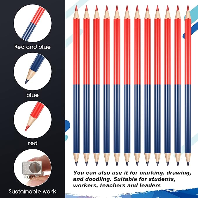 Containlol 12 Pieces Checking Pencils Red and Blue Erasable Pre Sharpened Pencils 2 HB Back to School Essentials with Sharpeners Checking Map Marking Coloring Tests Grading