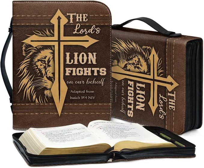 Retro Religious Thorns and Cross Bible Case with Bookmark Waterproof Bible Cover Case for Women Lightweight Bible Bag with Handle Pockets Church Book Bag Brown