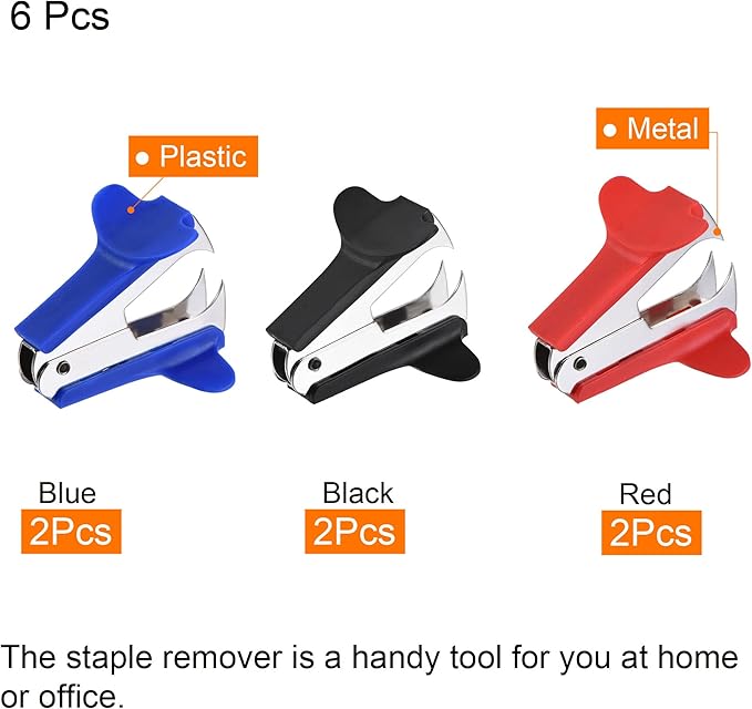 MECCANIXITY Staple Remover Tools, Staplers Puller Steel Jaw for Office Home Desktop Supply Accessory, Black Blue Red Pack of 6