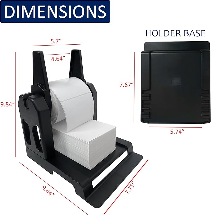 Label Holder, Thermal Label Holder for Rolls and Fan-Fold Labels, Shipping Label Roll Holder,Work with Desktop Label Printer for Office and Home(Black Large)