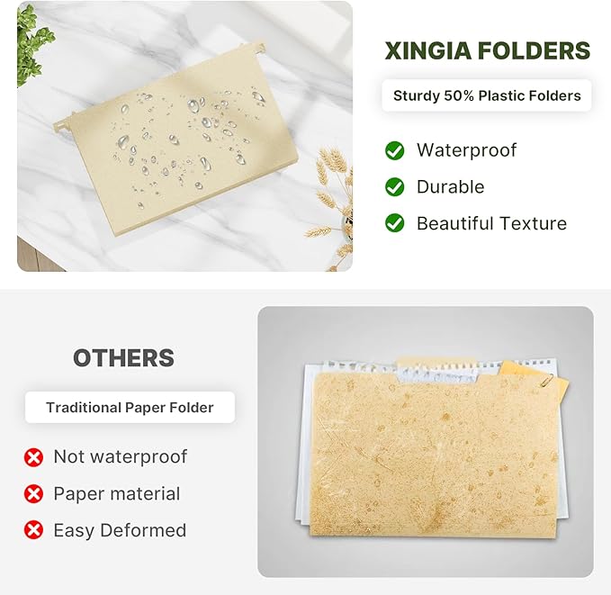 XINGIA Plastic Legal Size Hanging File Folders with Tabs,3 Inch Extra Capacity Filling Cabinet Organizers,6 Pack Wheat Straw Expandable File Folder Organizer for Medical Charts,Heavy Duty Hang Folder