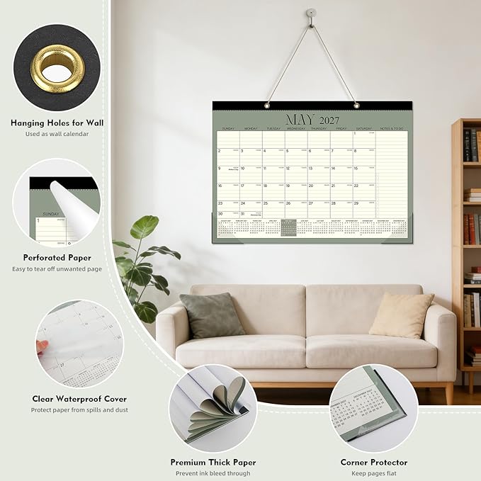 Tcamp Desk Calendar 2026-2027, 18-Month Desktop Calendar from July 2026 to December 2027, Large 17" x 12" Monthly Desktop & Wall Calendar for Home Office