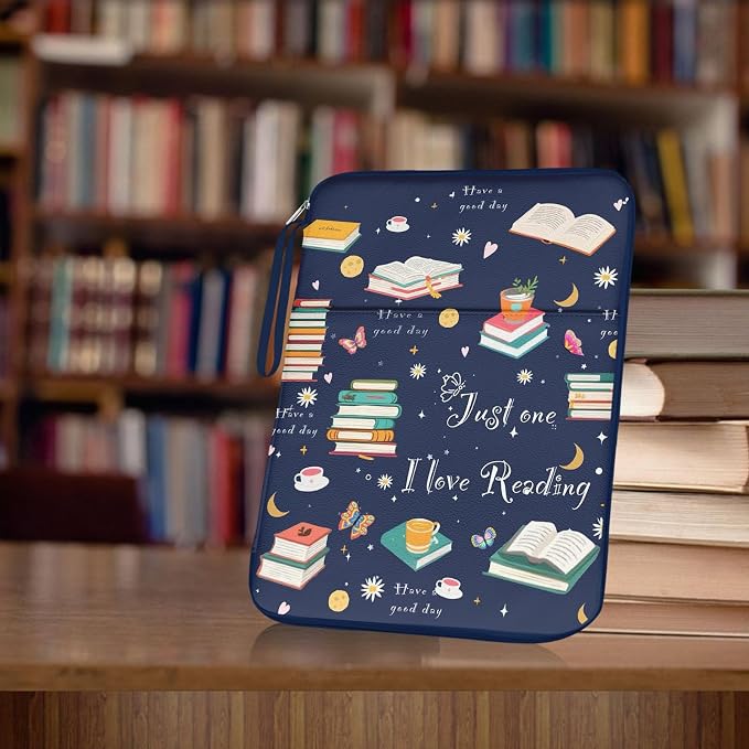 Book Sleeve Protector Pouch Case Sleeve with Zippe Journal Book Sleeve Cover for Book Lovers Gift Cute Printed Bag Waterproof Book Club Gifts for Women Teacher Reader Librarian