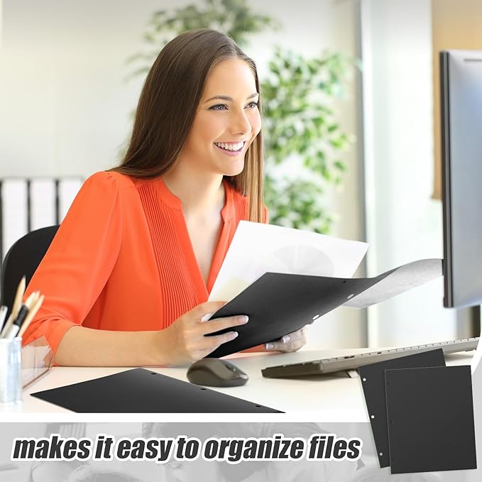 Yeaqee 72 Pcs Plastic Folders with Pockets Bulk 3 Hole Punched 2 Pocket File Folders for 3 Ring Binder Divider Folder for Notebooks, Durable Poly for Office Home (Black)