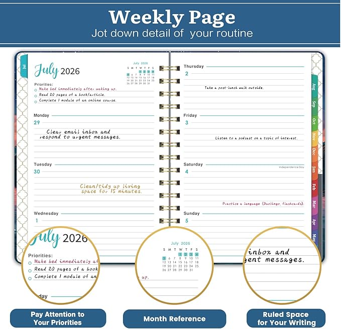 Planner 2026-2027 - Academic Planner 2026-2027, July 2026 - June 2027, 6.5" x 8.5", 26-27 Planner Weekly and Monthly with Colorful Tabs, Back Pocket + Thick Paper