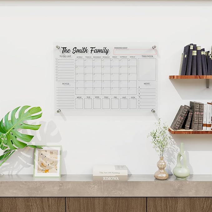 | Custom Acrylic Monthly Calendar | Dry Erase Wall Planner | Personalized Family & Office Organizer | Clear Acrylic Calendar for Home