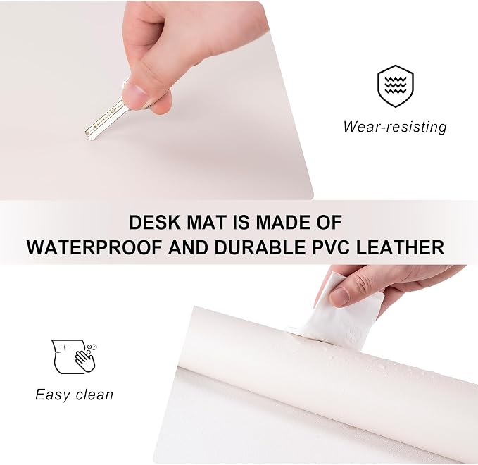 CADONO Leather Desk Pad Protector, Non-Slip PU Leather Large Mouse Pad, Easy Clean Desk Protector Mat, Writing Pad for Office/Home/Decor (Eggshell, 31.5" x 15.7")