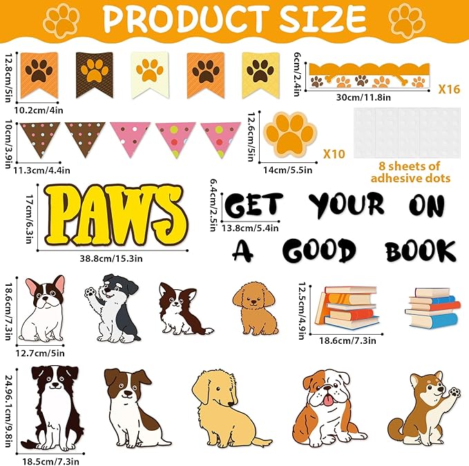 Dog Paw Classroom Bulletin Board Set Get Your Paws on a Good Book Reading Bulletin Board Decorations Pet Dog Prints Paper Cutouts Classroom Decorations for Back to School Nursery Chalkboard Wall Back