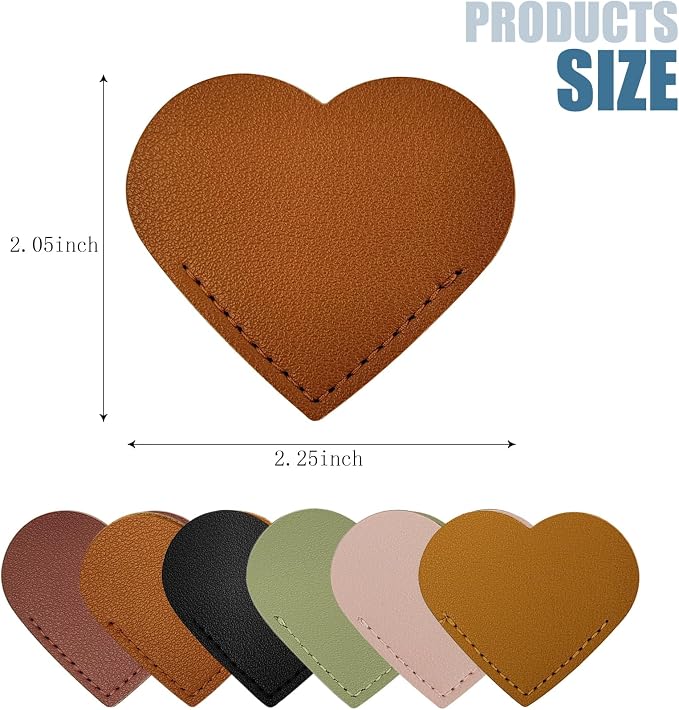 6 Pcs Leather Heart Bookmarks, Reading Accessories, Book Marks for Women Teacher Students Book Reading Lovers (Multicolor)