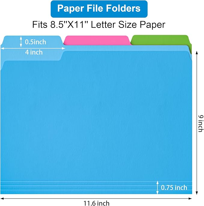 HABGP 18 Pcs Manilla Folders 8.5 x 11 Inch, 6 Colored File Folders Letter Size, 1/3-Cut Tab Paper Manila Filing Folders for School Business Office Documents Paper Files, Morandi 6 Color 18Pcs