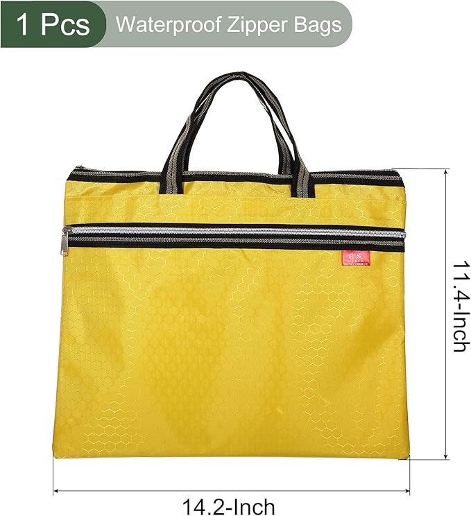YOKIVE Waterproof Zipper Bag, Document Books Storage Tote Bags Tools Organizer Pouch, Great for Classroom Office(Yellow)