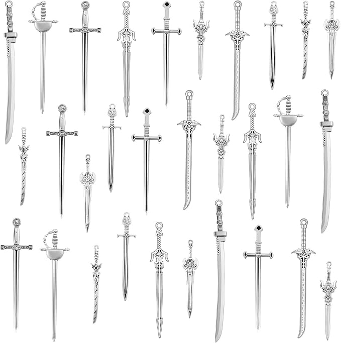 30 Pieces Antique Swords Knife Bookmark Sword Charms Pendants Bookmarks for Book Lovers Presents Reading Crafting DIY (Anti Silver)
