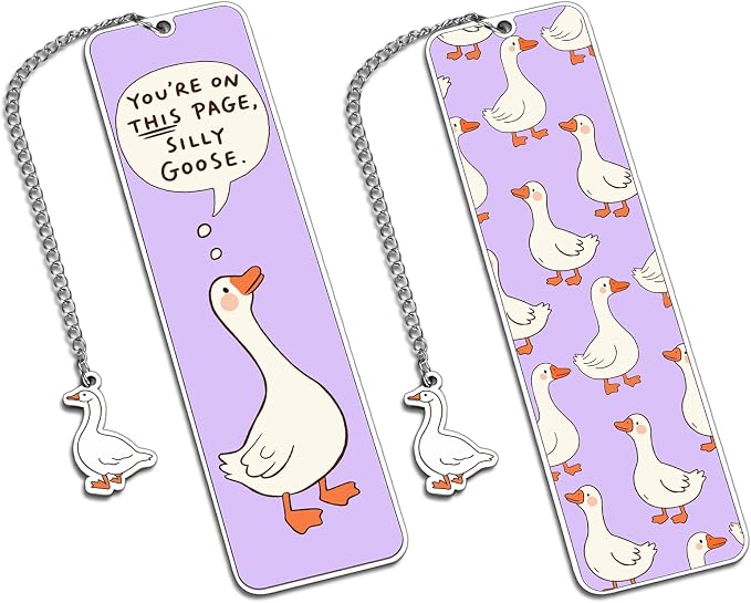 Cute Book Marks for Reading Women Girls Readers Teen Girl Gifts Trendy Stuff Cute Bookmarks Purple Stuff Book Lovers Gifts for Women Readers Reading Tracking Accessories 2-Side Silly Bookmark Goose