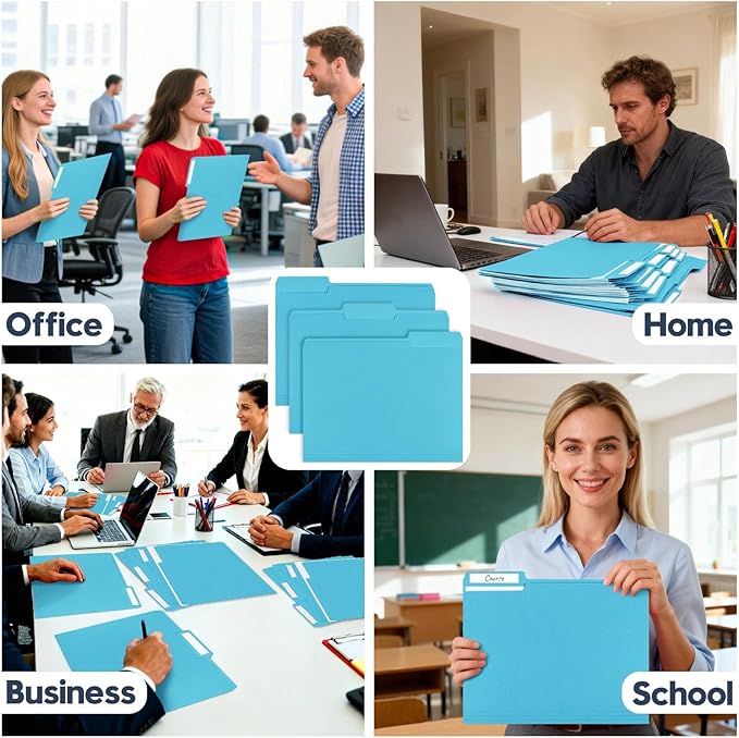 File Folders,Colored File Folders Letter Size 8.5" x 11",150 Pack 1/3 Cut Tab Bulk Durable Paper Folders with Blank Labels,File Folder for Office Business School Home Use,Lake Blue