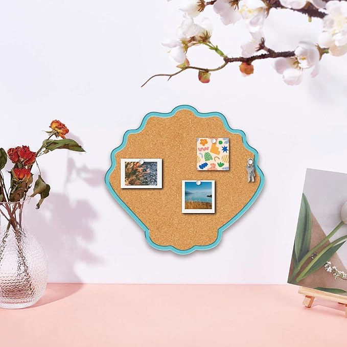 CRASPIRE Shell Pin Cork Board 9.84x9.21In Framed Bulletin Display Badge Wooden Saddle Brown Wall Mounted Memory Memo Brooch Lapel Pin Holder Storage for Home Office School Classroom Wedding Decoration