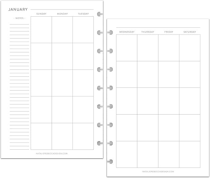 BetterNote Monthly Undated Calendar Refill for Disc Notebooks, Fits Levenger Circa, Happy Planner, Staples Arc, TUL, InkWell Press, IWP, MAMBI (8-Disc, 5.5"x8.5", Classic)