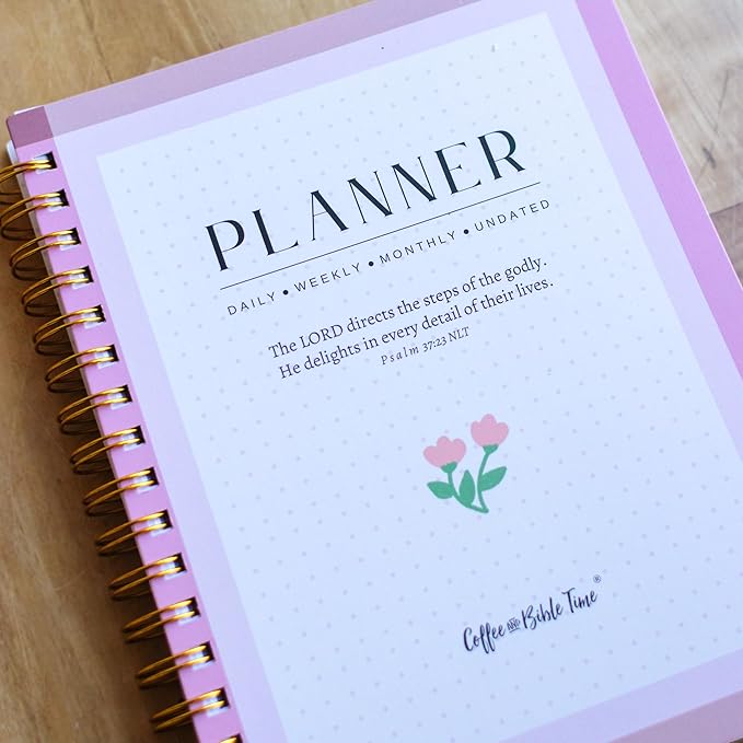 Coffee and Bible Time Undated Christian Calendar Planner – Inspirational Bible Verses, Faith-Based Spiral Monthly Planner for Women, Scripture & Prayer Organization