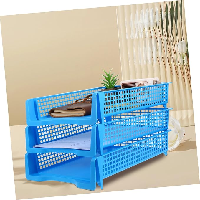 VILLCASE 3pcs Plastic Desktop Storage Organizer Stackable Office Trays Letter Trays for Classroom and Office