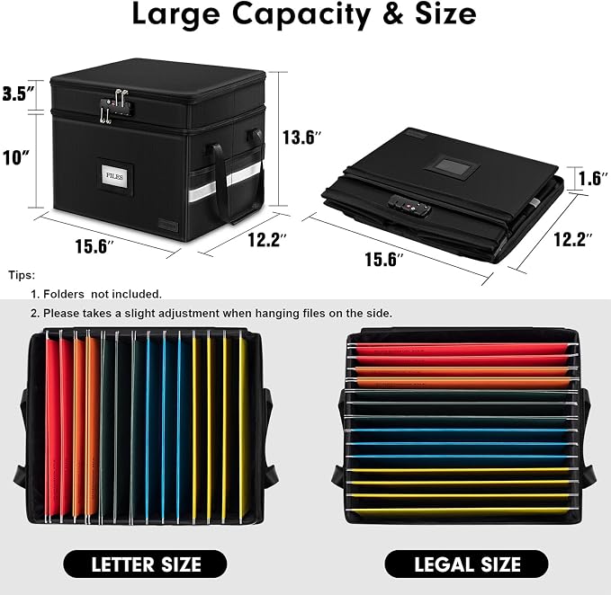 ETRONIK Fireproof File Organizer with Lock, 2 Layer Fireproof Document Box with 5 Tab Inserts, Portable Office File Cabinet Collapsible File Storage for Hanging Letter, Legal Size Folder