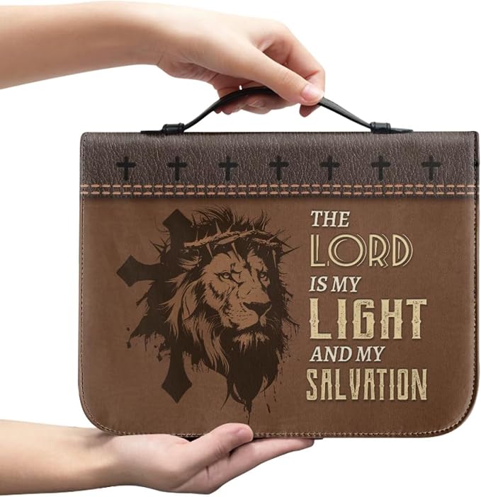 Retro Religious Style Bible Case with Bookmark Waterproof Bible Cover Case for Women Lightweight Bible Bag with Handle Pockets Church Book Bag Brown