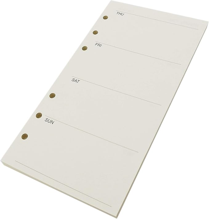 Zelten 1 Pack A6 45 Sheets/90 Pages Weekly Planner Loose Leaf Punched Paper Refills Paper for 6 Hole Binder Personal Organizer Diary Notebook Refillable Planner