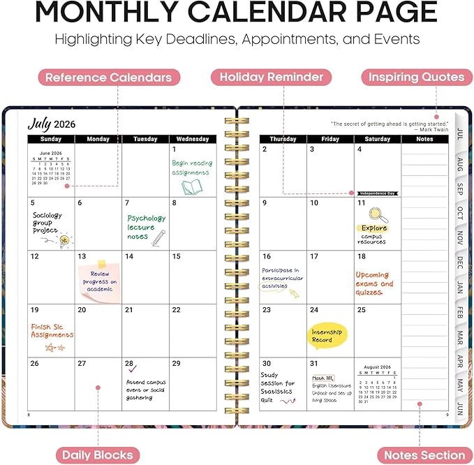 Planner 2026-2027, Academic Year Weekly and Monthly Calender Planner, from Jul 2026 - Jun 2027, Spiral Bound School Planning Book, Perfect for Teacher, Student, Women & Men, A5 (6.3" x 8.5"), Midnight Jungle