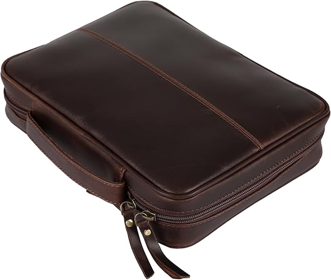 Handmade Genuine Leather Bible Cover with Zipper | Large 11 Inch Rustic Bible Case for Men & Women | Travel Bible Bag with Handle, Pen Holder & Pockets | Christian Gift by KomalC