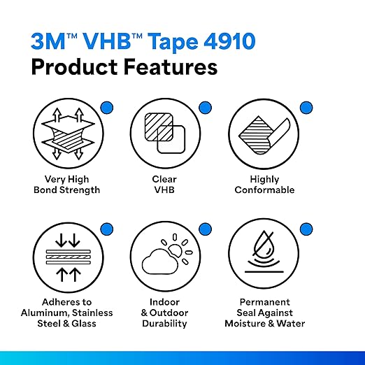 3M VHB 4910 Heavy Duty Mounting Tape Strip (Pack of 100 Pcs.) - 2 in. (L) x 1 in. (W) Transparent Adhesive Strip. Tapes and Sealants