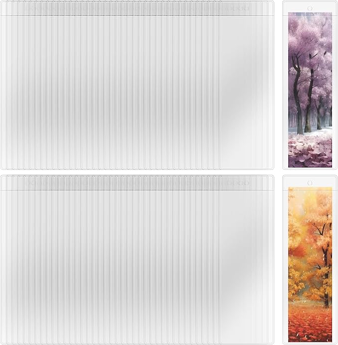 100 PCS Bookmark Sleeves Clear, Plastic Holder for Crafting and Picture Protection, 6.7 x 2.3 inches