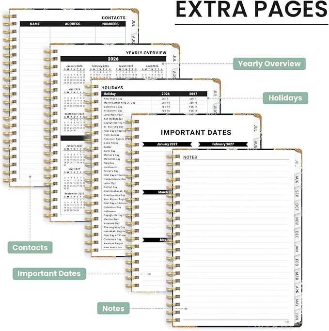 Planner 2026-2027, Monthly and Weekly Academic Planner July 2026 - June 2027, Hardcover Student Teacher Planning Agenda Calendar Book with Tabs, Perfect for Office School Supplies, A5 (6.3" x 8.5") - Citrus Bloom