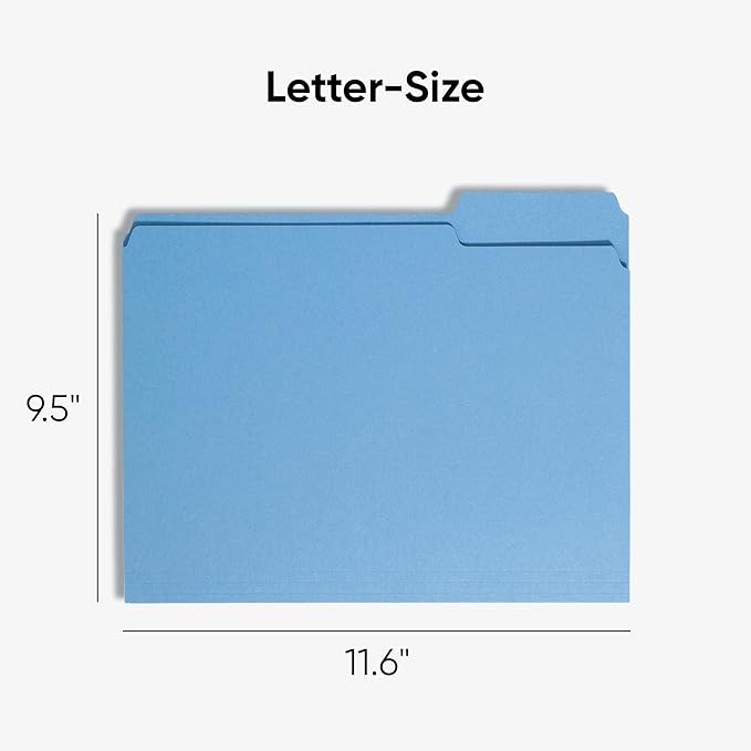 Smead Blue File Folders for Documents,with 1/3-Cut Tabs,Letter Size,Blue,for Easy Organization and Office Use (12043),100 Count (Pack of 5)